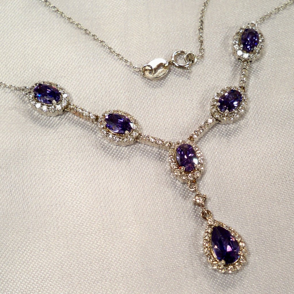 New Purple Cubic Zirconias Silver Designer Necklace